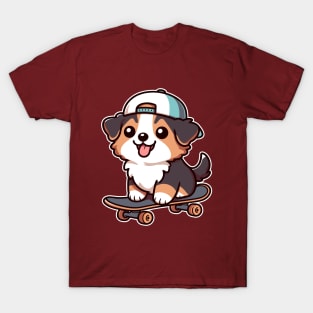 Australian Shepherd Puppy Skater Kawaii Skateboarding Dog T-Shirt